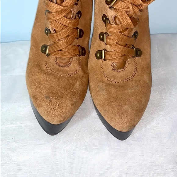 :Sold: Bebe Yvette III Suede Lace up Boots Tan - Picture 14 of 16
